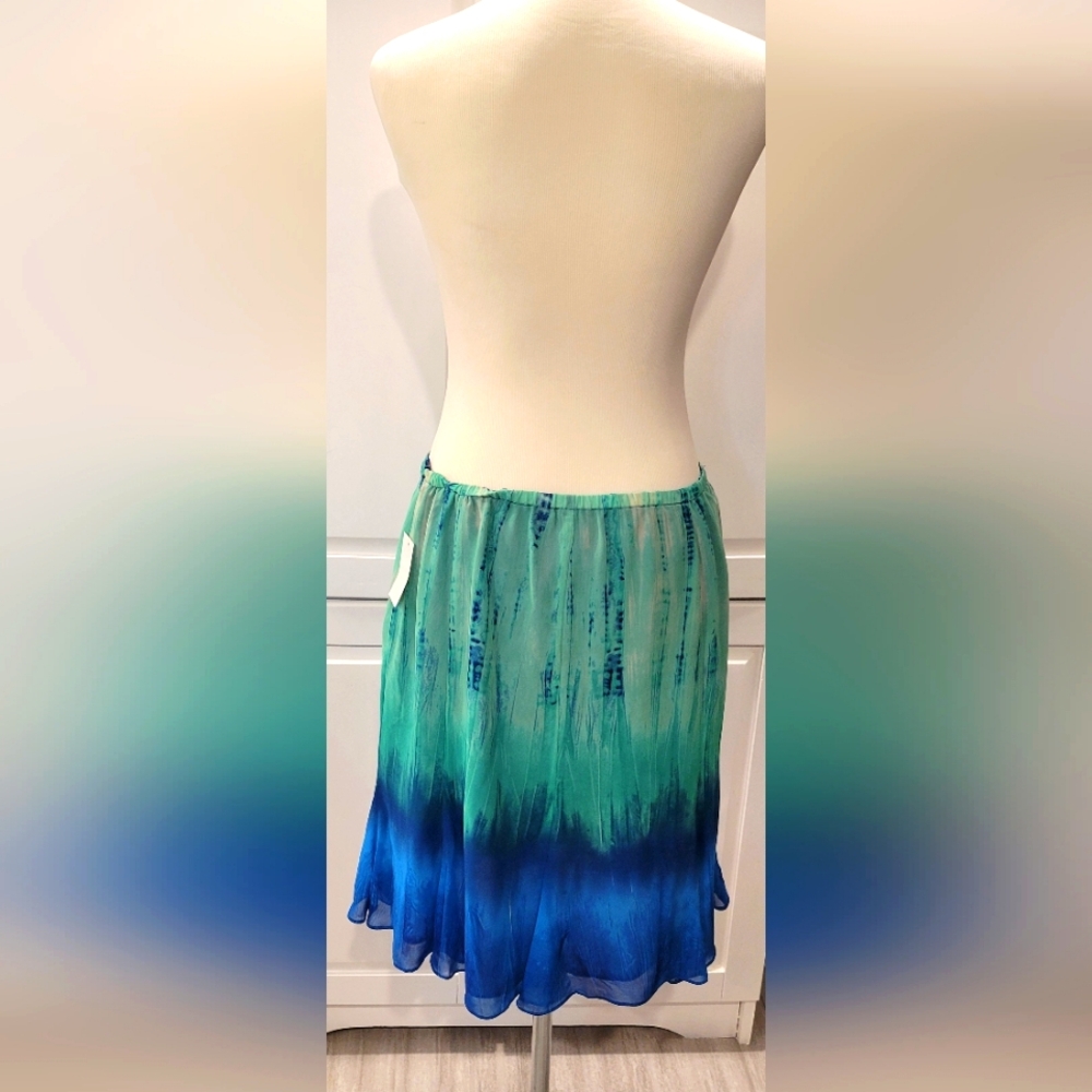 Boho Tie Dye Ombre Skirt Pretty Blues/Teal Sheer Women's 12 Petite - Picture 3 of 7